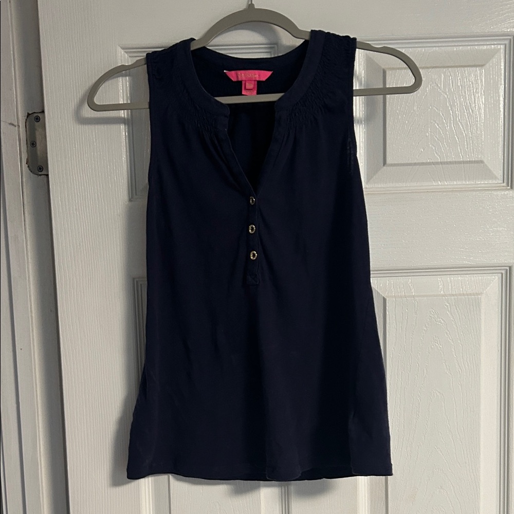 Lilly Pulitzer Navy Sleeveless Henley Tank